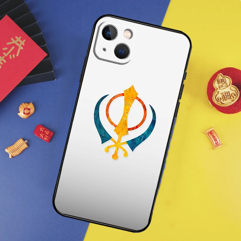 Khanda Sikh Symbol Phone Case For iPhone 14 15 16 12 11 13 Pro Max Cover For iPhone X XR XS Max 13 12 Mini Plus