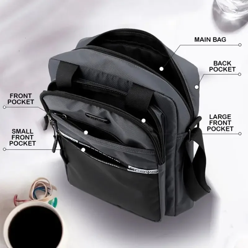 ผู้ชายธุรกิจกระเป๋าสะพายแฟชั่นสบายๆสีทึบกระเป๋าขนาดใหญ่ความจุคุณภาพสูงCrossbodyกระเป๋ากระเป๋ามัลติฟังก์ชั่น