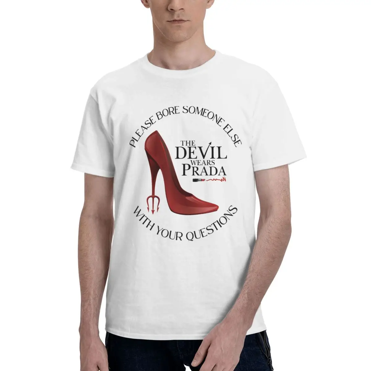 Men Red High Heel Shoe The Devil Wears Prada 2 T Shirt Vintage Cotton Anime Shirt