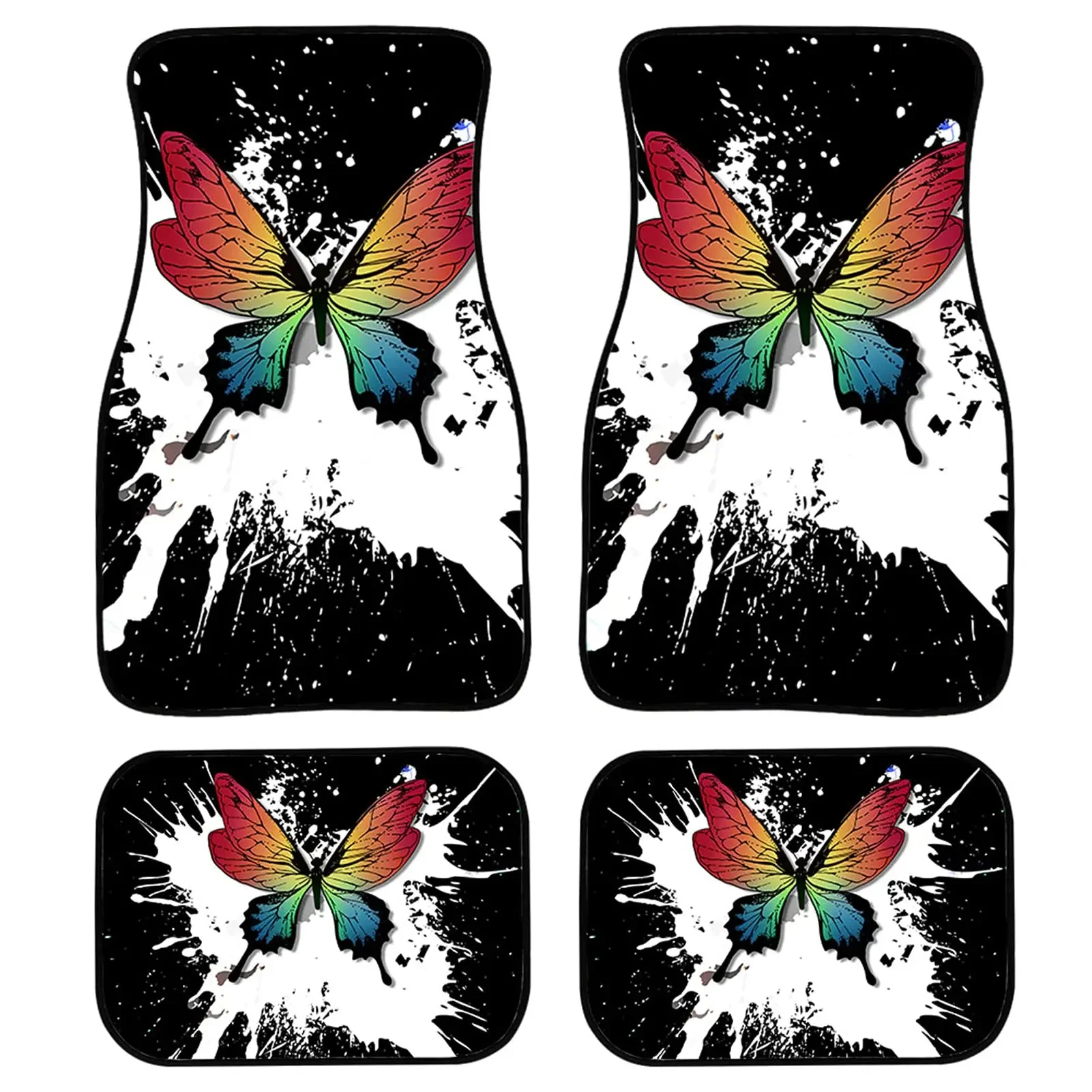 Colorful Butterfly Cars Mats Car Floor Mats Anti-Slip Rubber Backing Carpets Universal Fit Sedan RV SUV Front Rear Foot Mats