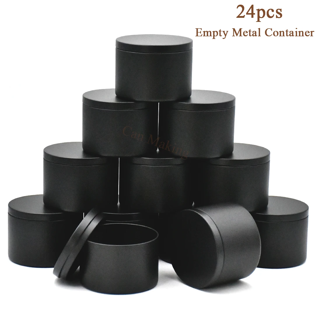 24Pack All Black Candle Tin Jars,4oz/8oz Empty Metal Tin Box With Lids For Making Candle,Gifts And More