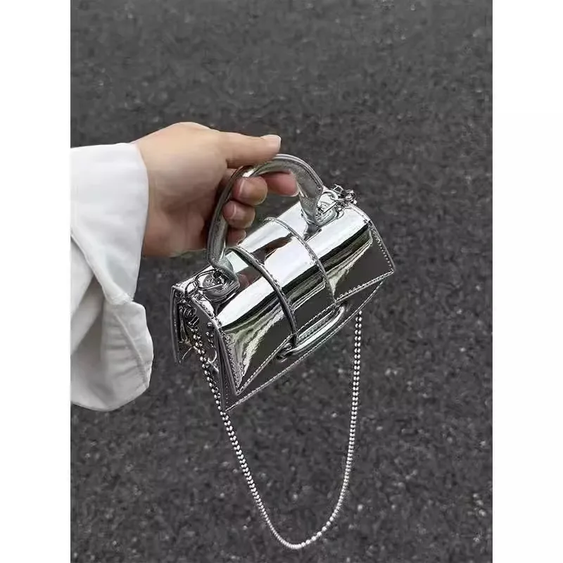Handbag 2025 new model this year popular hot sale fashion versatile niche silver beaded chain crossbody bag