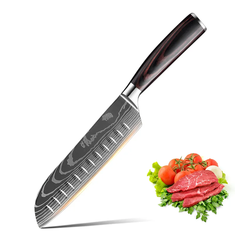 Japanese Chef Knife High Carbon Steel Kitchen Knives Damascus Steel Pattern Cleaver Slicer Fruit Santoku Chef knife Cooking Tool