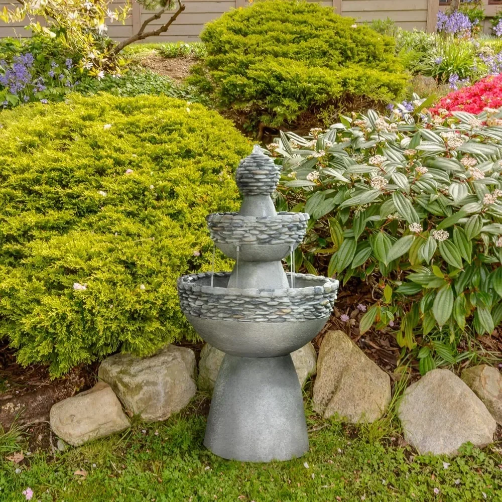 Outdoor Water Fountain, 3-Tier Zen-Style Pedestal Water Fountains, 36.5 in 2.64 Gallon Capacity, Outdoor Fountain with Pump