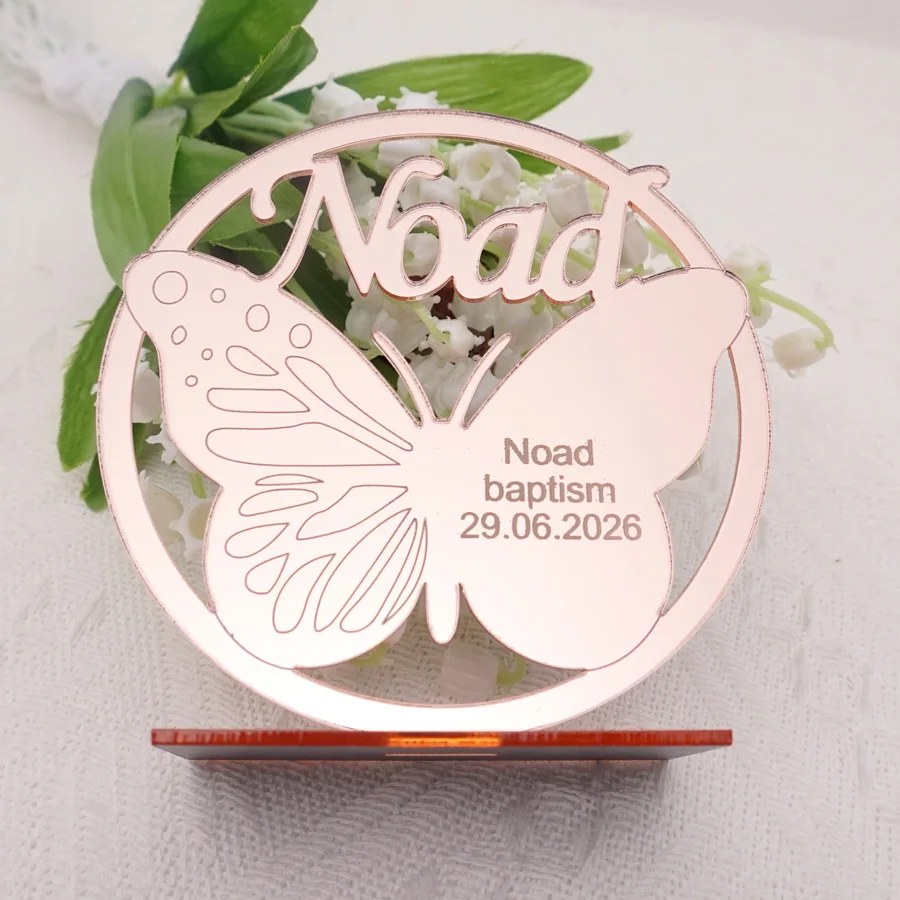 12pcs Customized Butterfly Name Sign With Base Stand Acrylic Mirroried Party Decor First Holy Communion Christening Favors view 4