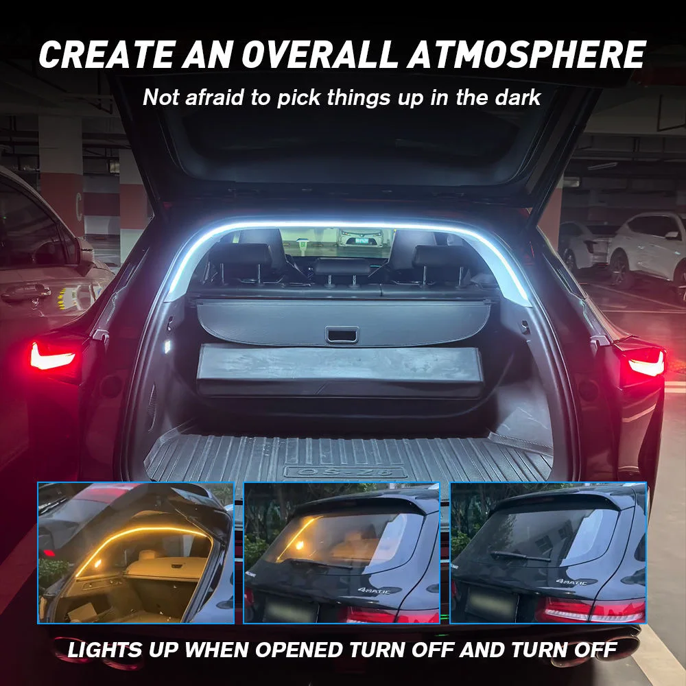 12V LED Rear Trunk Brighten Light Strip White 2M/4M Modified Lighting Waterproof Flexible Light Car Atmosphere Lamp