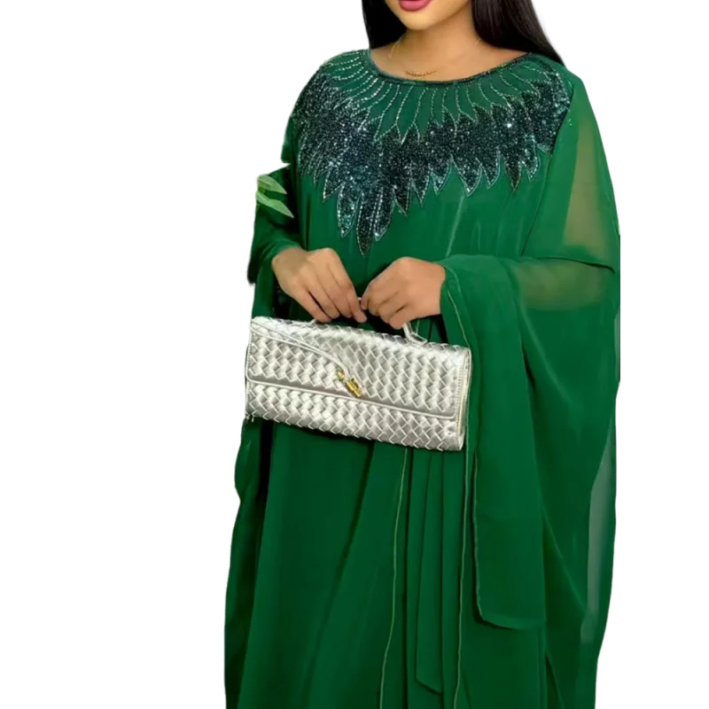 African Style Chiffon Gown, Elegant Print Design, Custom Plus Size for Coming-of-Age Parties