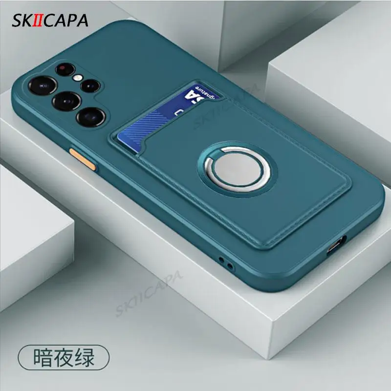 For Samsung A24 4G A54 A34 A14 5G Card Slot Wallet Holder Silicone Cover For Galaxy A73 A23 A53 A33 A13 Magnetic Ring Stand Case view 2