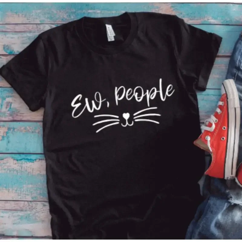Ew People Cat Whiskers Black T Shirt