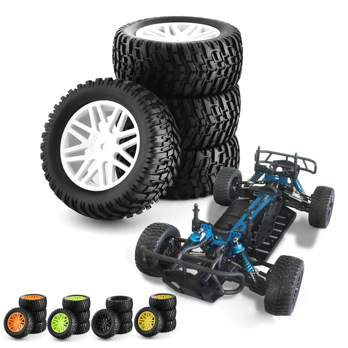 

4pcs Plastic Wheel Rubber Tire Universal For 1/10 RC Car Short Course Truck HSP 15502 94107 94170 94155 94177
