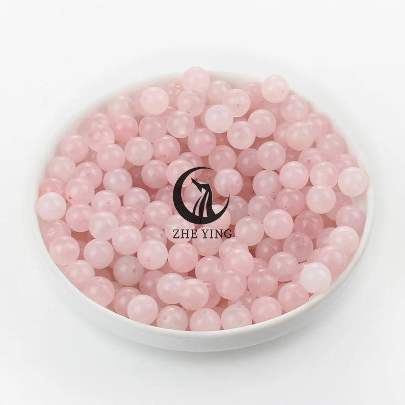 Zhe Ying-Perles Rondes en Pierre de Quartz Rose du Brésil, Lisses, pour Bijoux, Accessoires de Bracelet, 15 en Vrac, DIY, 100%