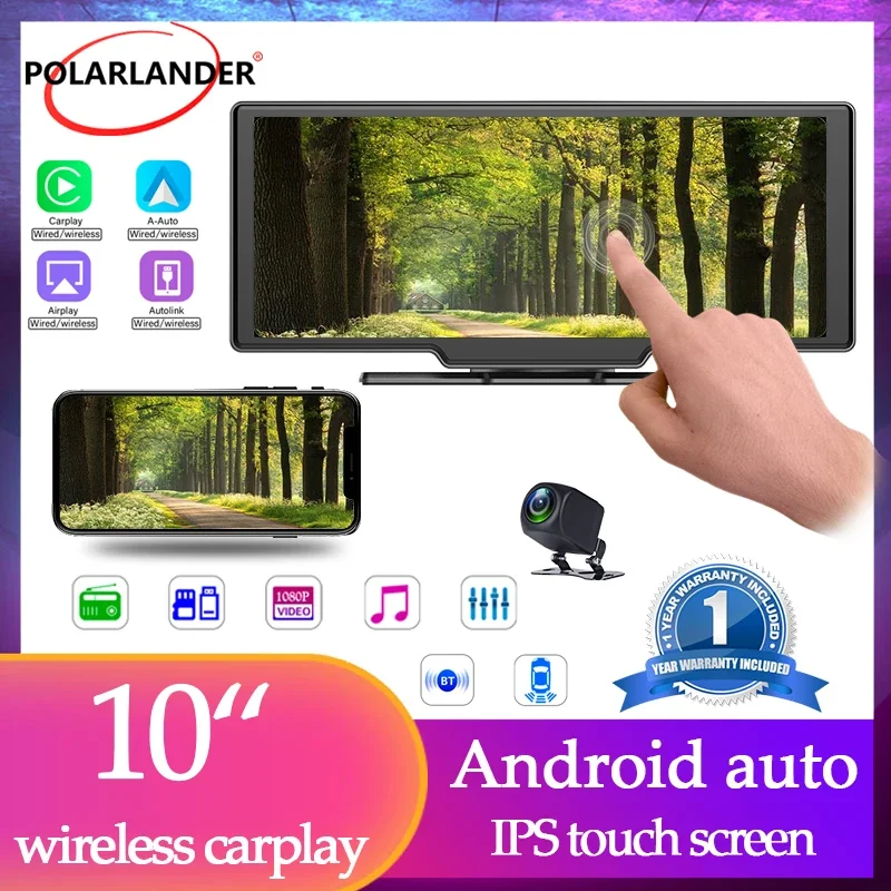 

‌10 Inch Car Monitor ‌4K Video Playback ‌IPS HD 1600x600 Screen Bluetooth 5.0 FM Transmitter Wireless CarPlay Android Auto
