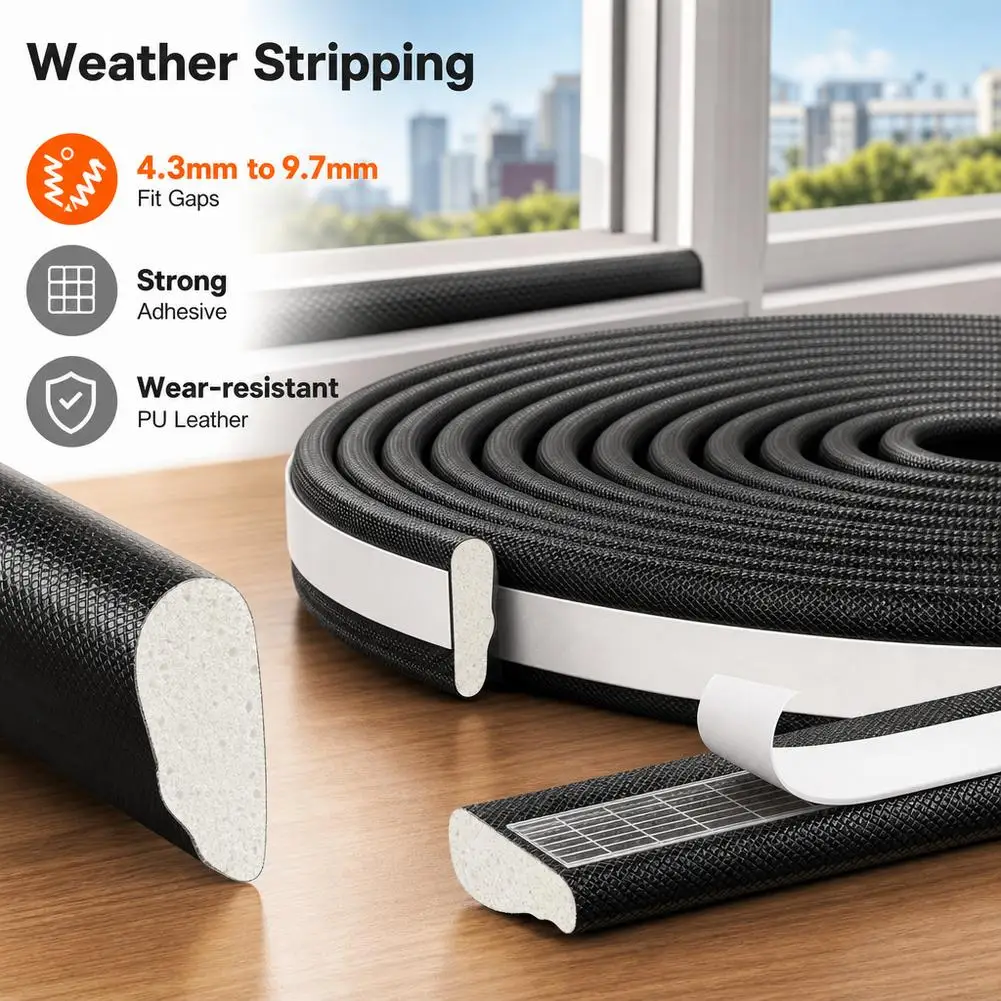 Door and Window Closure Strip Winter Insulation Windproof Strips 5M Self Adhesive Door Window Weather Stripping Foam Seal Tape