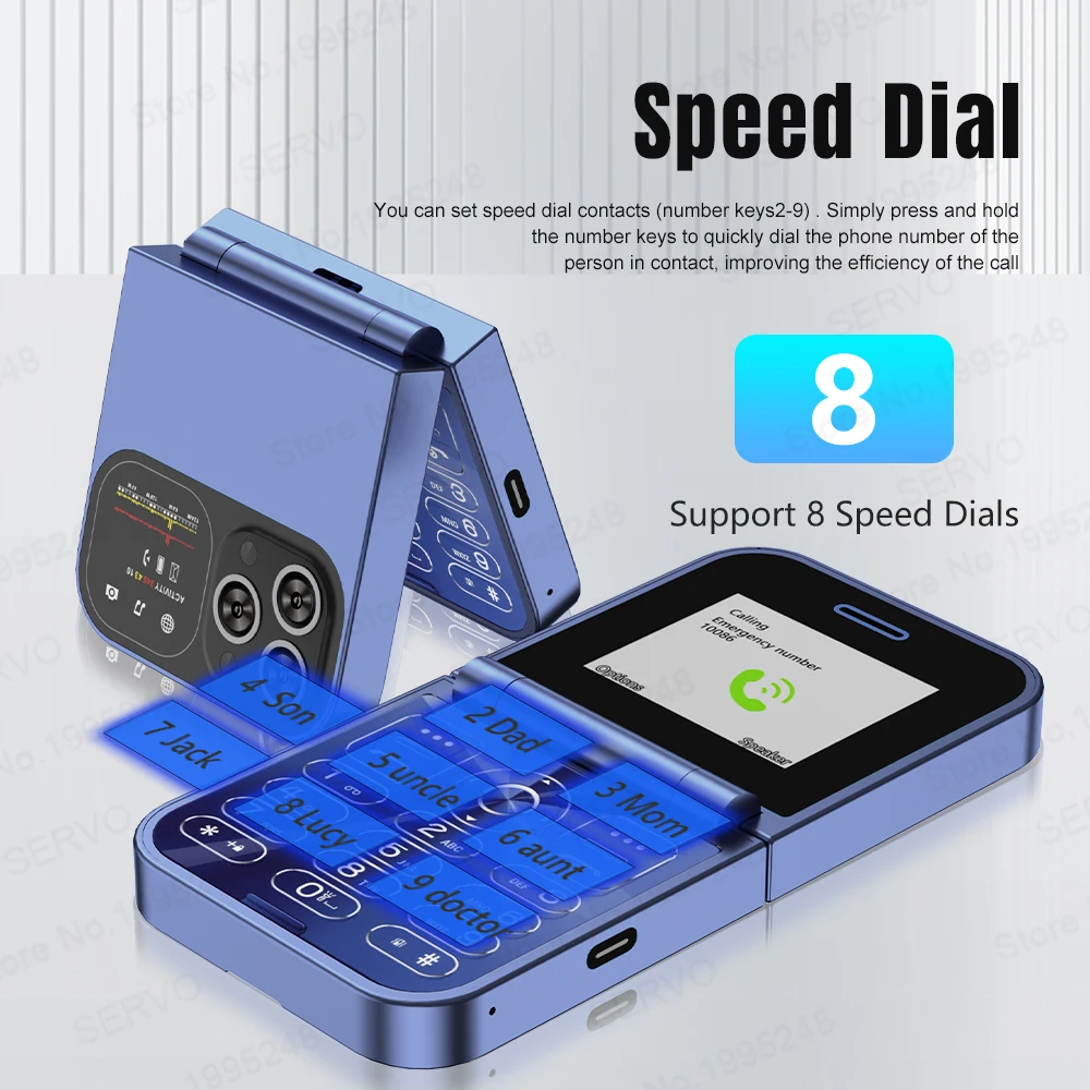 SERVO Mini Flip Mobile Phones 2.0" HD Display Dual SIM 2G GSM Speed Dial Auto Recoding Cell Phone Blacklist Magic Voice FM Radio