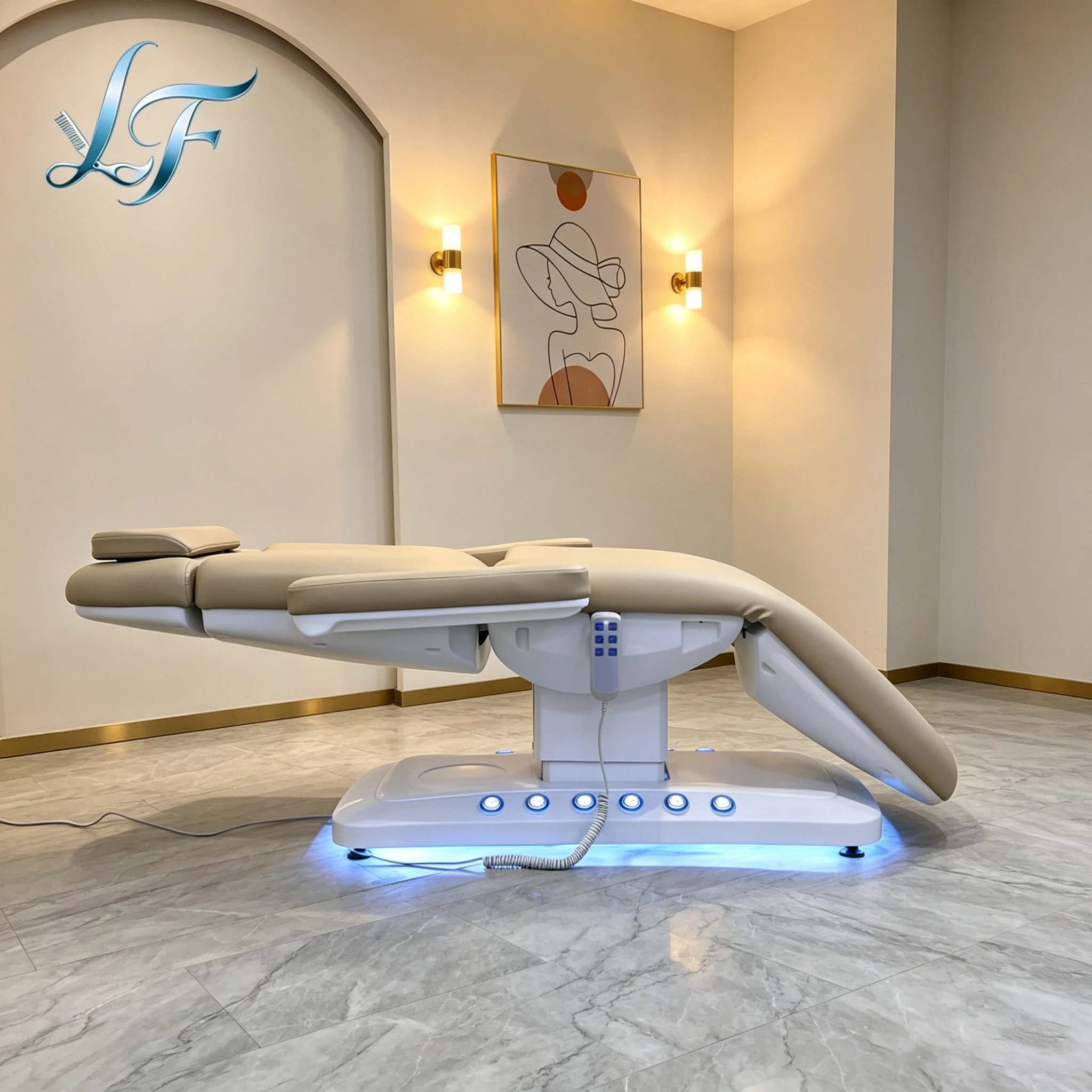 Push Button Controlled Electric Lifting Integrated Bed For Professional Beauty Salon Nursing Service Furniture