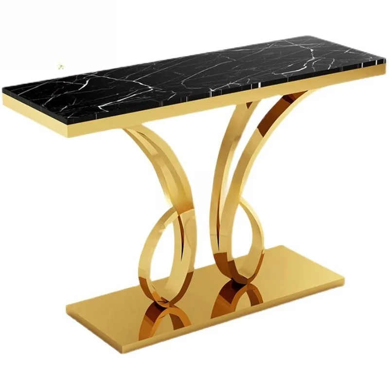 Modern Luxury Entrance Table Gold Stainless Steel Frame Living Room Decorative Console Table