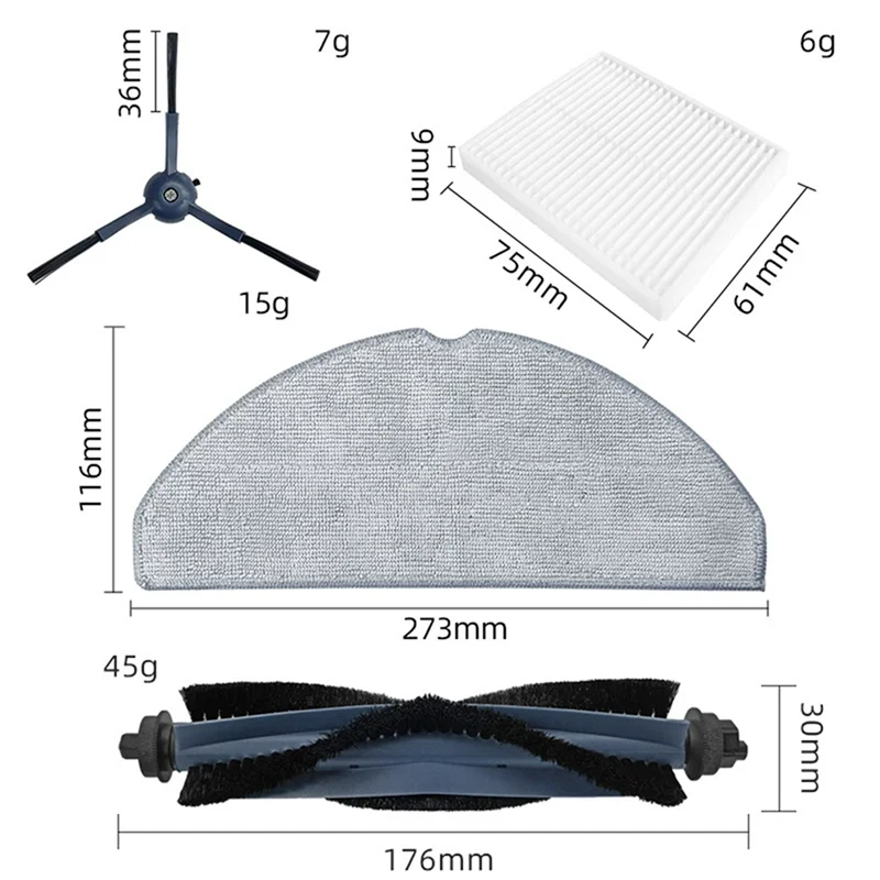 【Livraison-Rapide!】For Lydsto Robot Vacuum Cleaner R1 Edge Accessories Main Side Brush Filter Cloth Replacement Accessories Brus