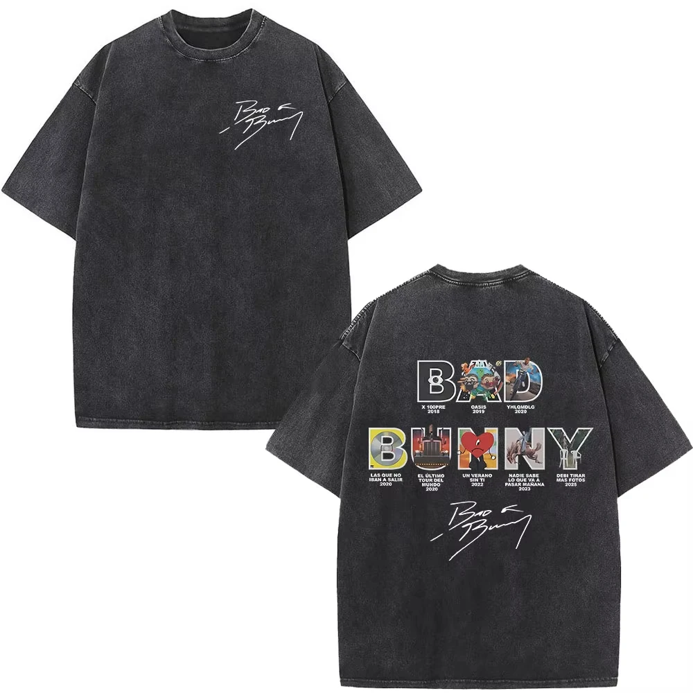 Camiseta con estampado de portada del álbum del rapero Bad Bunny, camiseta Vintage lavada Debi Tirar Mas Fotos DTMF, camisetas de Hip Hop para hombres y mujeres