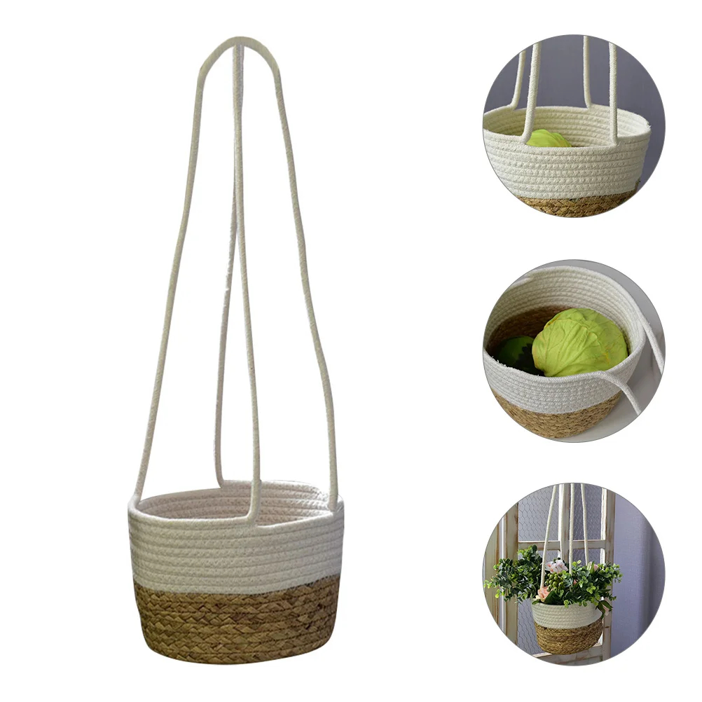 

Round Woven Hanging Basket Planter for Outdoor Garden Wall Decorative Flower Container with Strong Chain Support