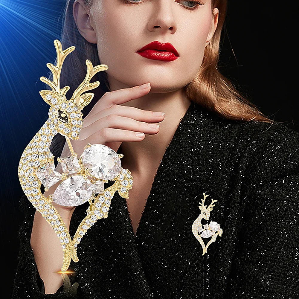 

Lucky Deer Brooches for Women Men Gold Silver Color Rhinestone Beautiful Animal Party Office Brooch Lapel Pins Christmas Jewelry