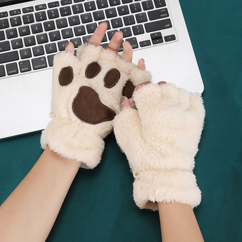 Women Cat Paw Gloves Mittens Women Cat Paws Gloves Keep Warm Soft Short Finger Girls Fashion Lovely Plush Paws Gloves ST2225