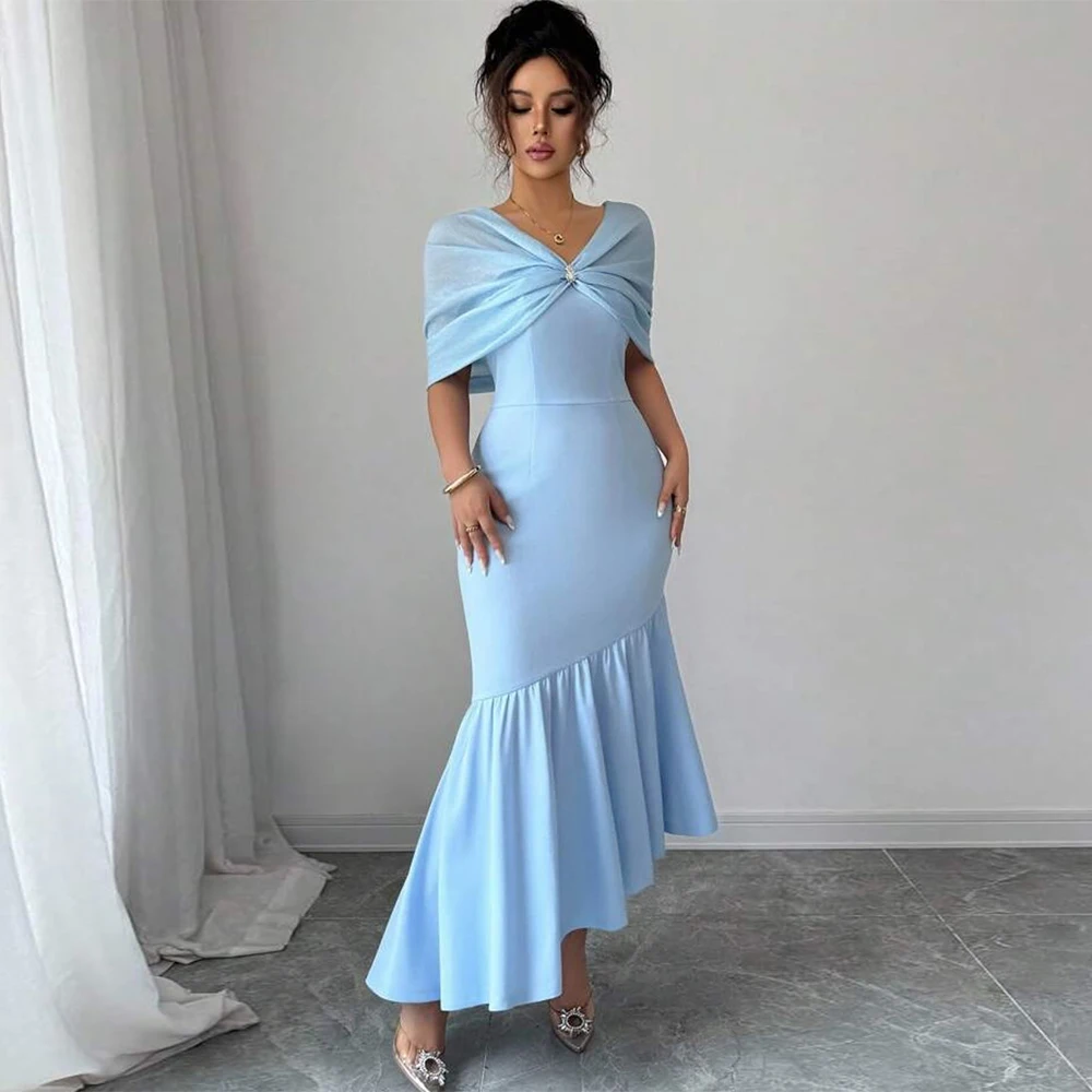 

Customized Formal Off the Shoulder Short Sleeves Evening Dress Modern Crystal Mermaid Party Dress Zipper Back Homecoming Dress