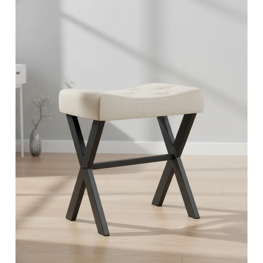 

U-образный льняной туалетный столик, квадратный стул для макияжа с X-ножками, османская подставка для ног, многофункциональный приставной столик для спальни, гостиной