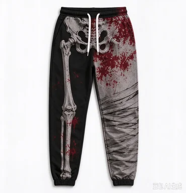 Heavy Metal Style Men's Jogging Pants Bone Design Blood Splatter Bandage Pattern Elastic Drawstring Gothic Punk Casual Pants