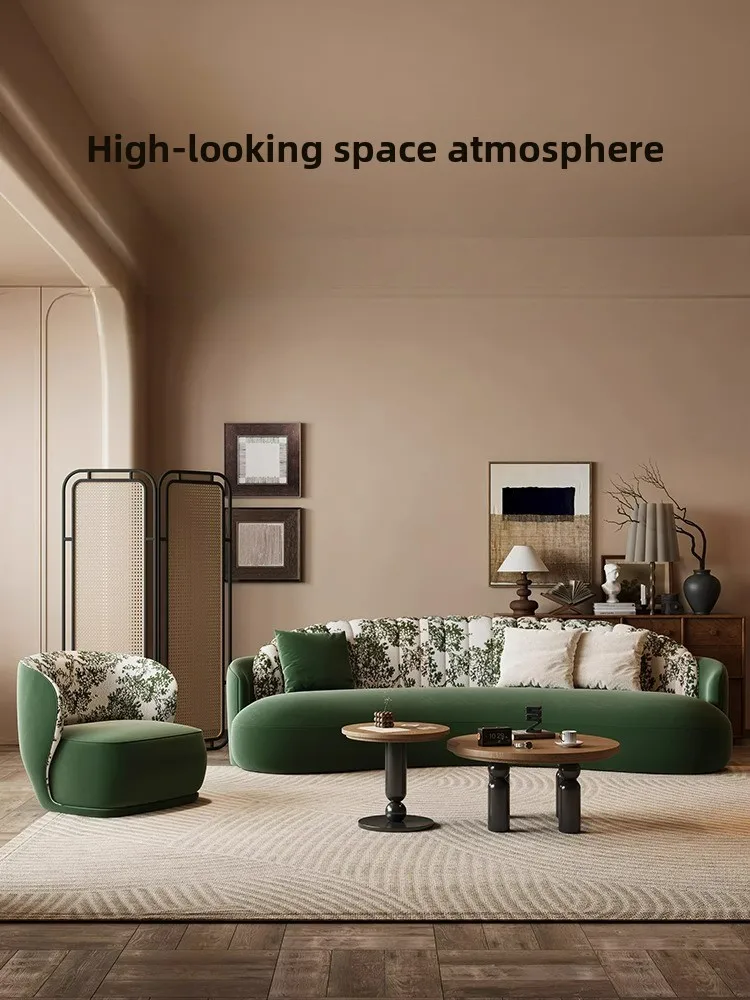 French retro style curved sofa small apartment living room fabric sofa clothing