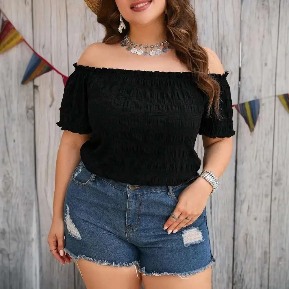 

2025 Women's Sweet and Spicy Style Strapless T-shirt Summer New Item Solid Color One Neck Short Top Summer Elegantes Casual Y2k