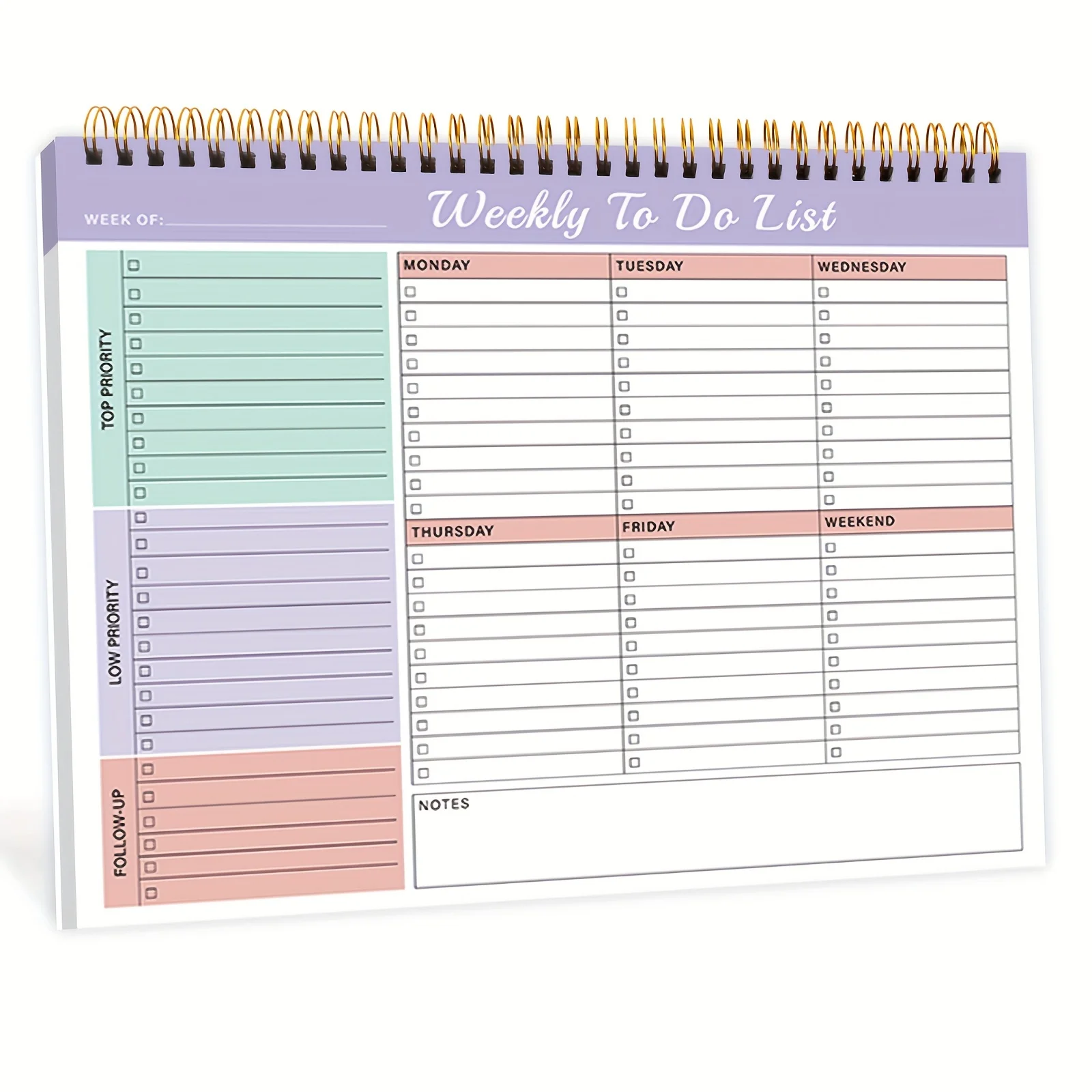 Stylish Weekly Planner Notebook with Organizer for Goal Setting, Leveling Tasks and Scheduling - 52 Sheets with 104 Pages