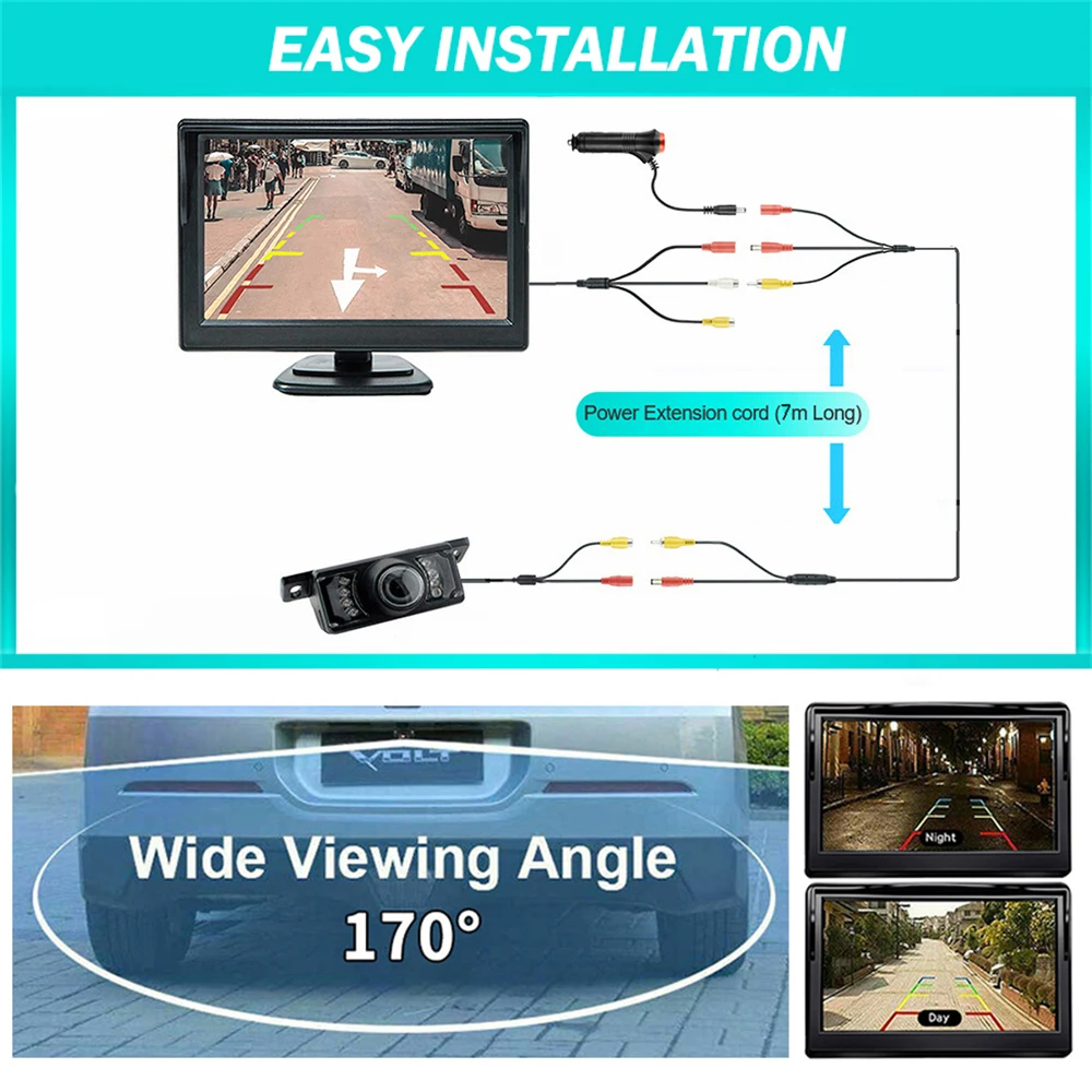 Einfache Installation Rückfahrkamera 5 Zoll Auto-LCD-Monitor für Wohnmobil, Van, Nachtsicht-Rückfahrkamera-System – Detail 1
