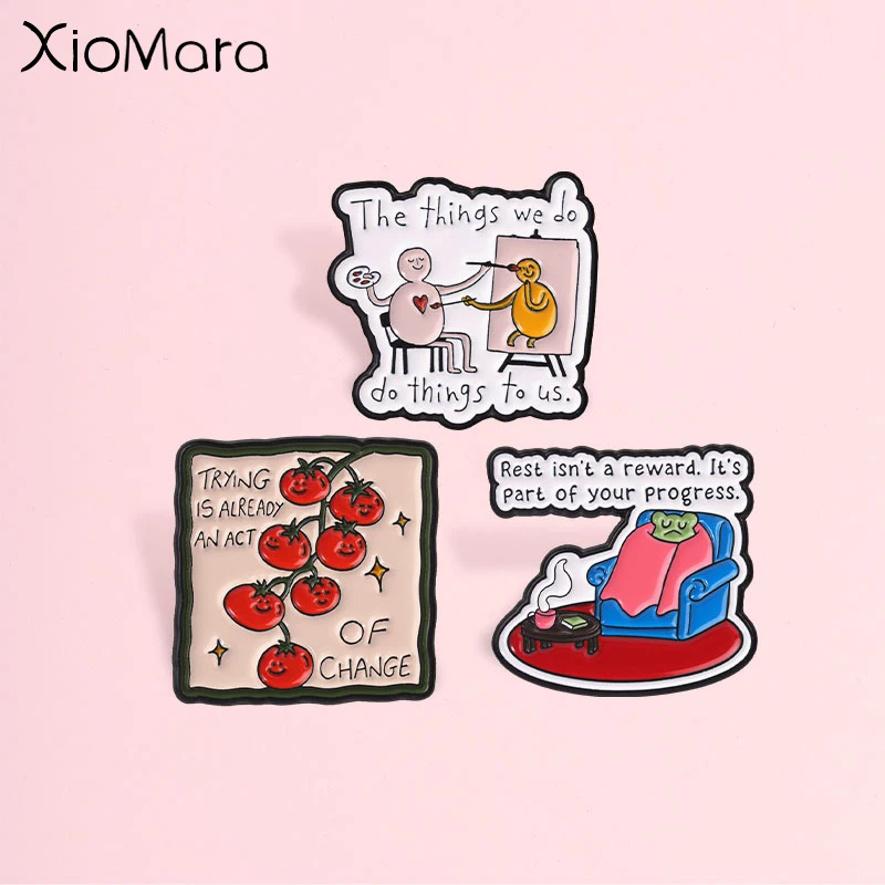 Mental Health Positive Quote Badges, Inspirational Cartoon Enamel Pin, Fashion Accessory, Gift for Self‑Care Lovers