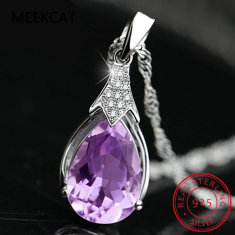 Pear Cut 2ct Created Alexandrite Sapphire 925 Sterling Silver Water Drop Pendant Necklace for Woman Fine Jewelry Colar de Prata