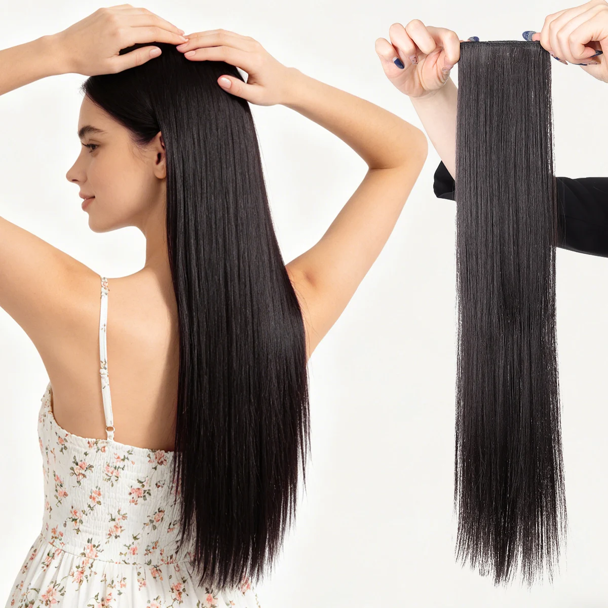 1pcs synthetic 16“20"24“ clip hair extension piece wig women's lightweight top replacement long straight hair
