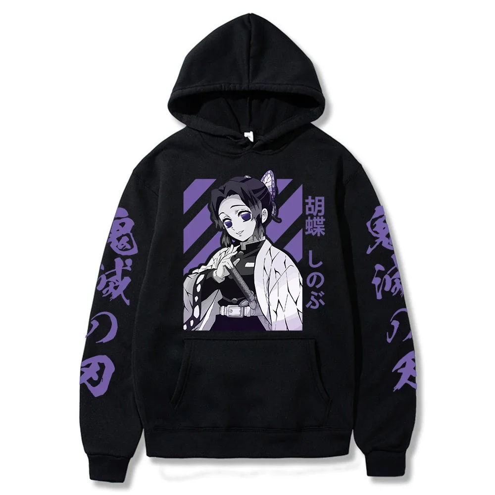 Demon Slayer Shinobu Kochou Graphic Hoodies Kimetsu No Yaiba Anime Hoodie Spring Warm Pullover Sweatshirts Harajuku Loose Tops