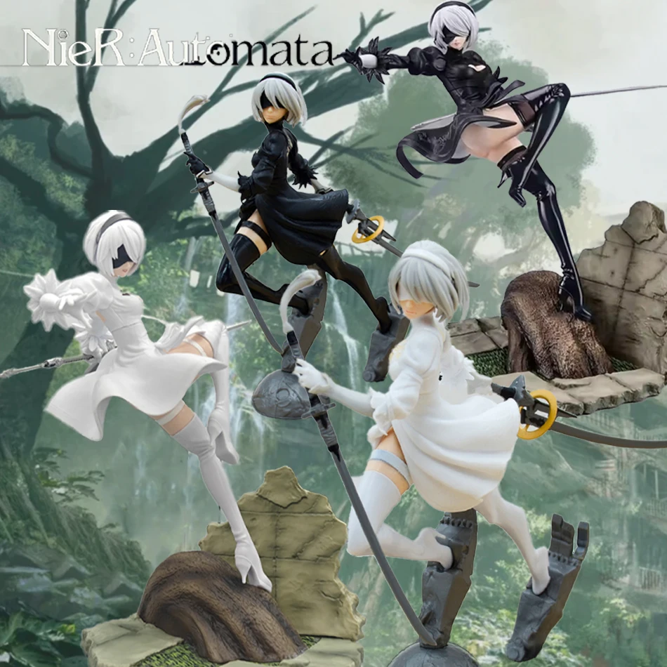 

18CM In Stock NieR:Automata 2B Black and White Series Anime Figure PVC Collectible Model Doll Statuette Decoration Ornament Gift
