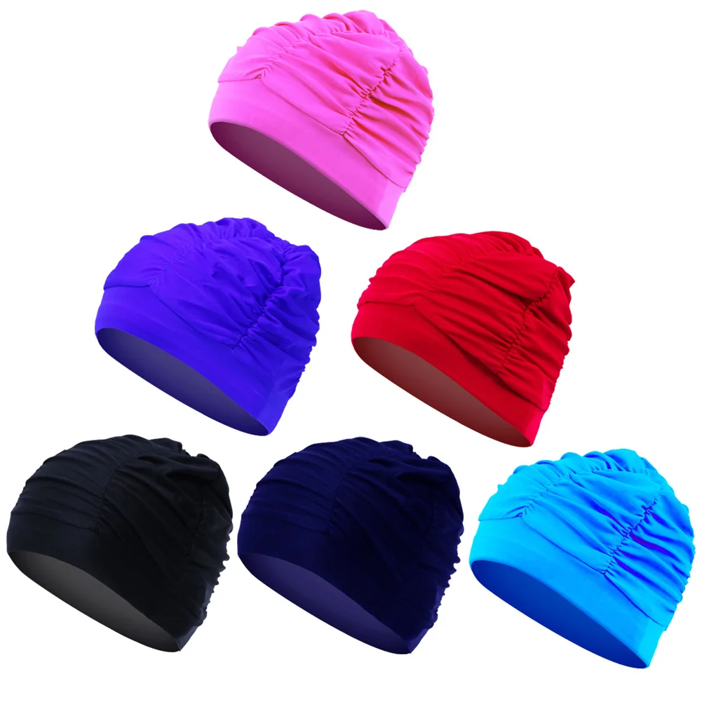 

New Women Swimming Cap Girl Long Hair Bathing Swimming Caps Hat Stretch Drape Solid Sports Swim Pool Elastic Nylon Turban