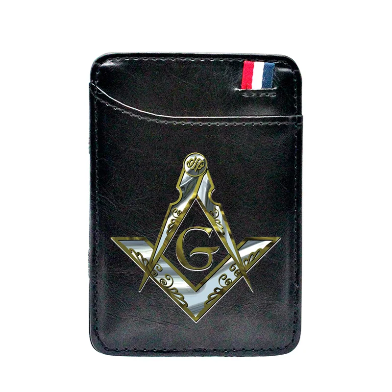 

High Quality Unique Freemasonry Logo Printing Leather Magic Wallet Classic Men Women Money Clips Card Purse Cash Holder