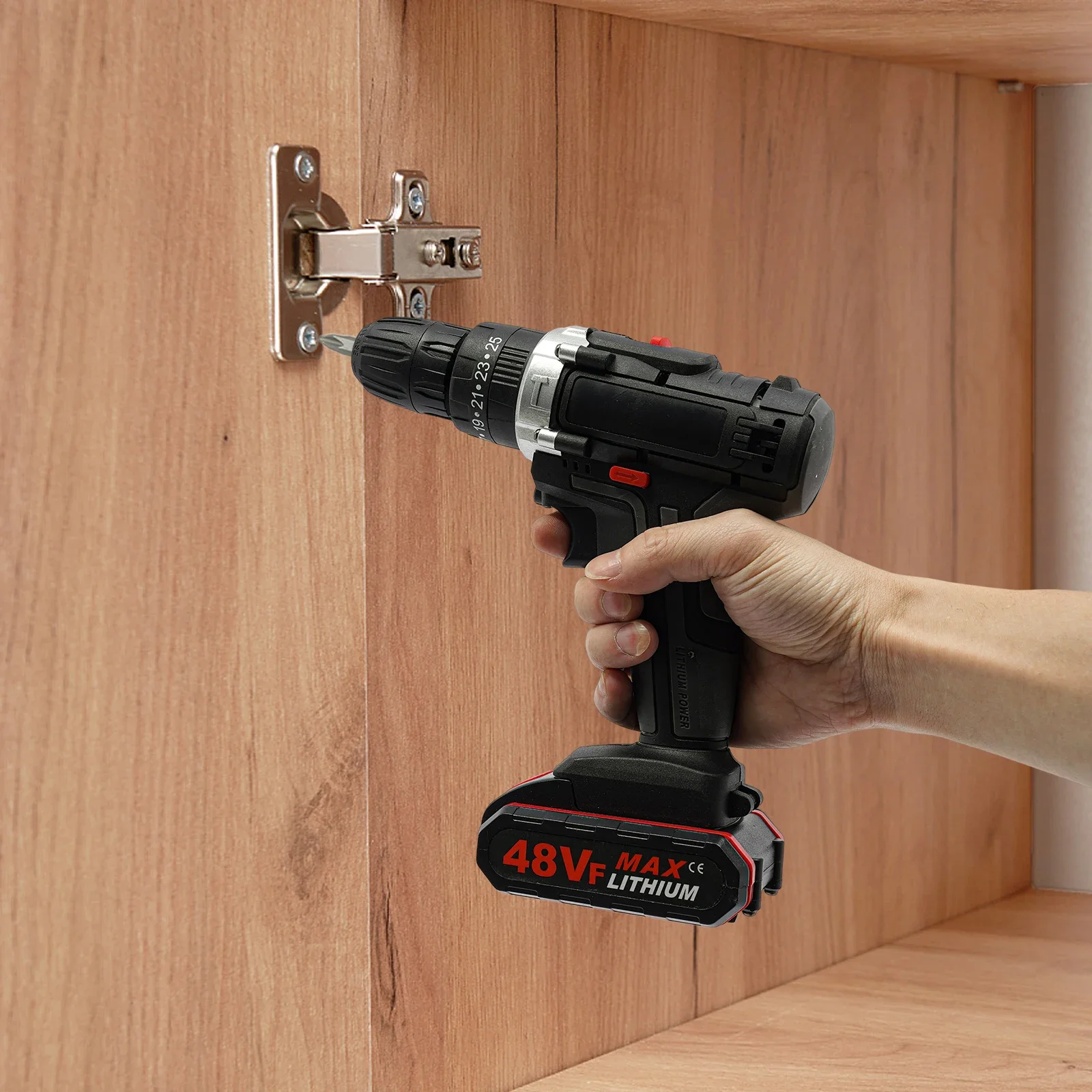 Elektrischer Bohrhammer mit Bürstenmotor, 48VF, batteriebetrieben, 25-28 Nm, mit 2 Batterien und 1 Ladegerät für Bohrarbeiten – Detail 1