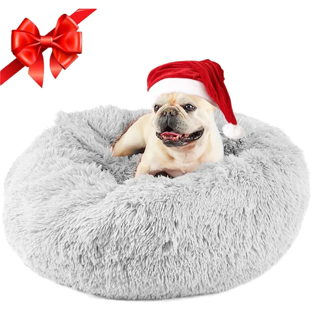 

Dog Beds for Small Medium Dogs, Donut Dog Bed with Blanket Attached, Calming Dog Bed Washable (20"/26"/35") Light Grey