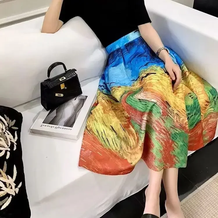 Neuer Stil für Frauen im Frühling, fette Mädchen, birnenförmige Figuren tragen Fee, Superfee, Van-Gogh-Ölgemälde, Kunst, halblanger Rock