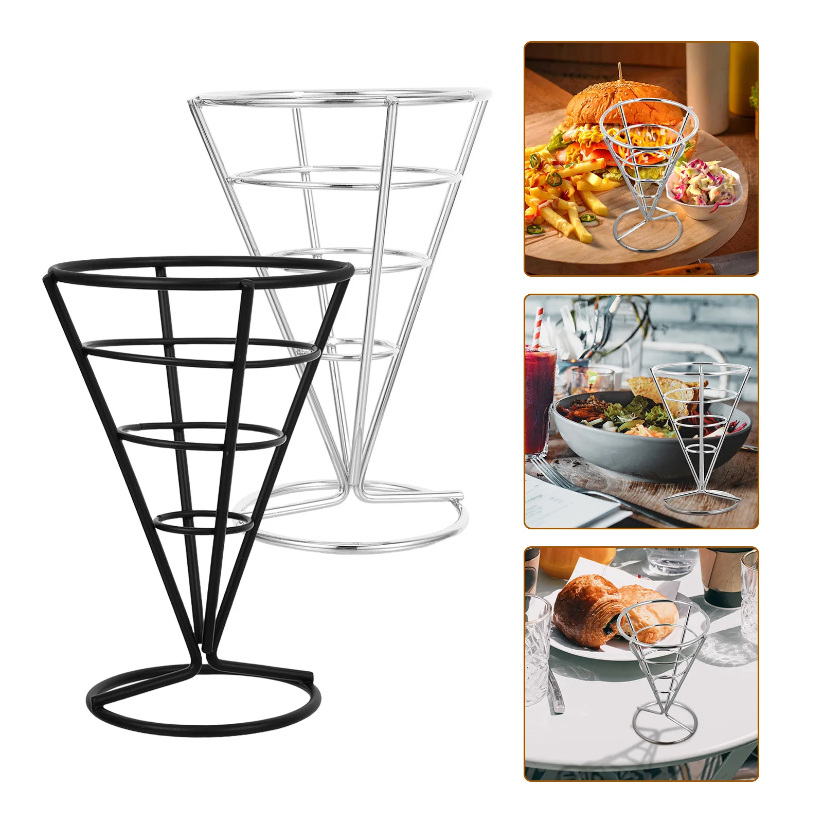 

4Pcs French Fries Holder Robust Iron Cone Stand for Chips Popcorn Sandwiches Mini Pancakes Candy Serving Basket for Home