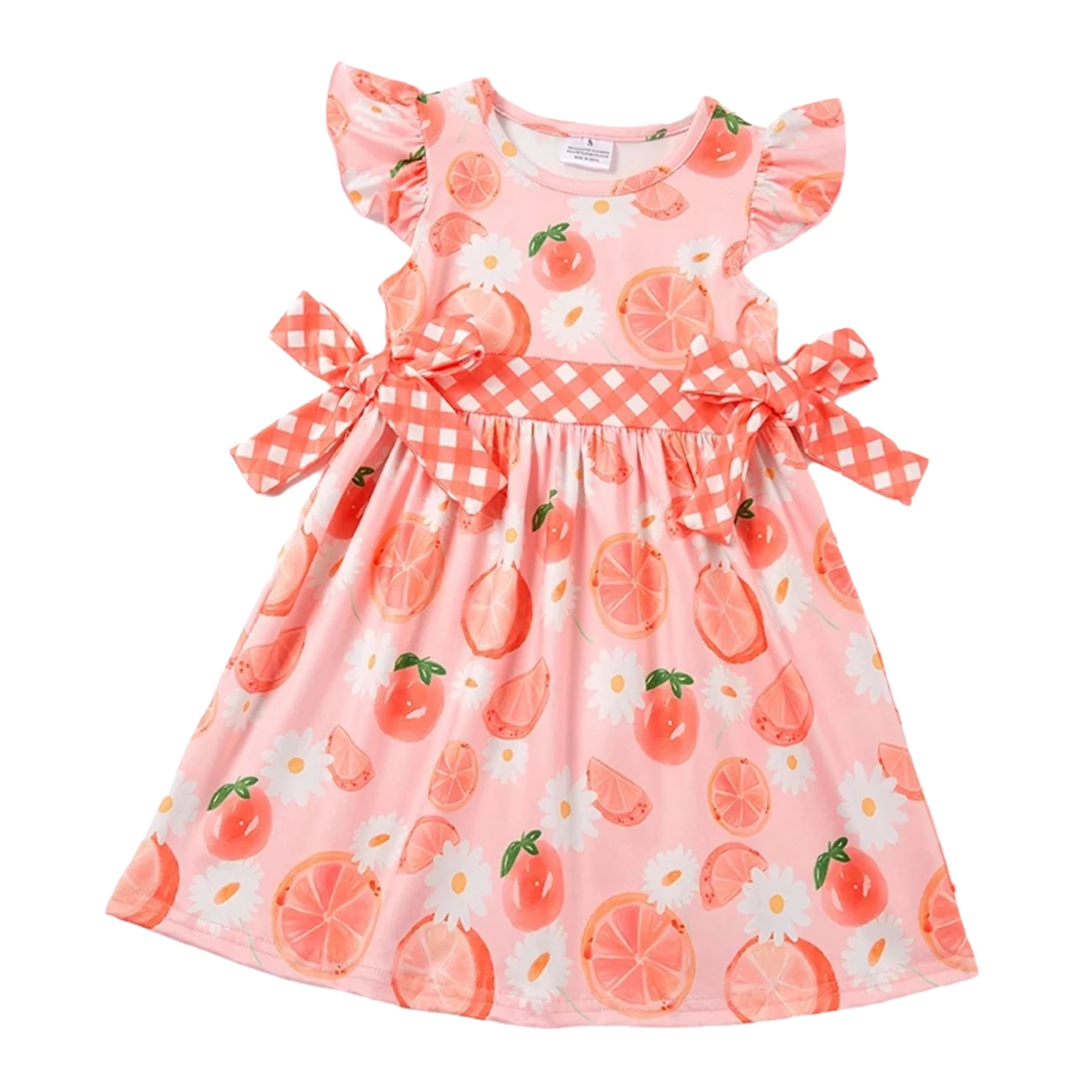 Toddler Girls Summer Fruit Printed Dress Waist Dot Bowknit Cute Dress Kids Girls Stylish Fashionable Clothing 2-7Y Available