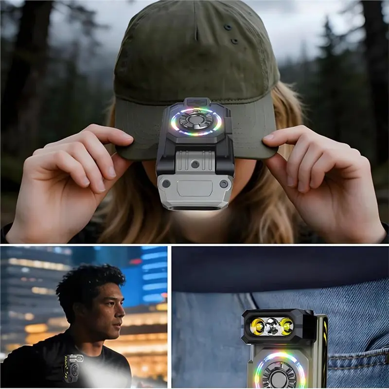 AB42-Aluminum LED Hat Light Rechargeable Clip-On Cap Multicolor High Brightness Flashlight For Fishing Camping Repairing