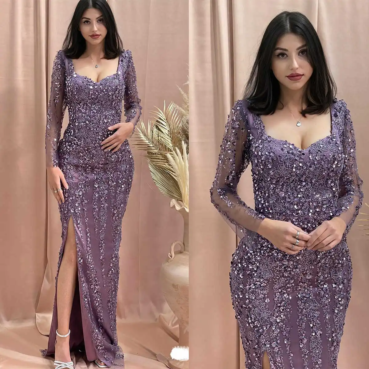 

Enchanting And Elegant Cocktail Dresses Sweetheart Appliques Beading High fork Sequined Brush Train Formal Dress Custom Made