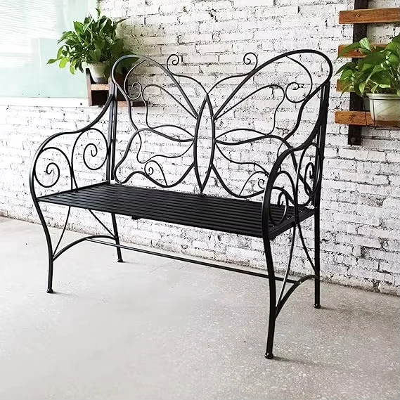 Hot-selling Garden Chair, Garden Terrace Decoration, Butterfly-shaped Metal Fixed Public Garden Bench