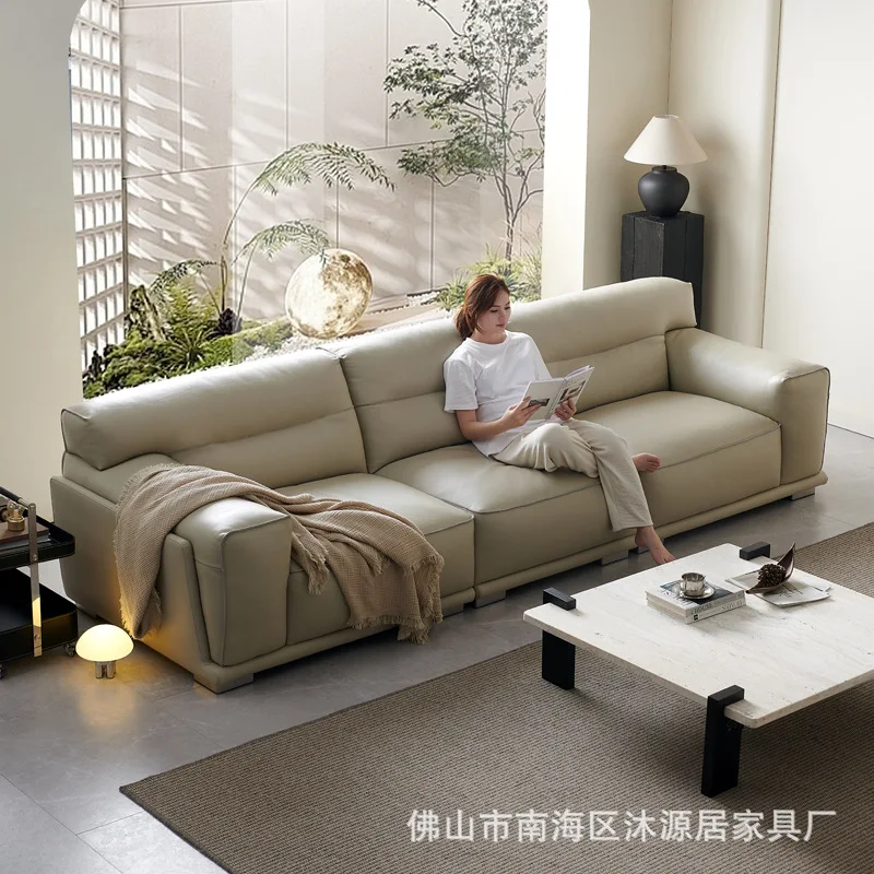 Yunrou Leather Sofa Living Room 2024 New Modern Simple Small Apartment Living Room Straight Top Layer Cowhide Art Sofa