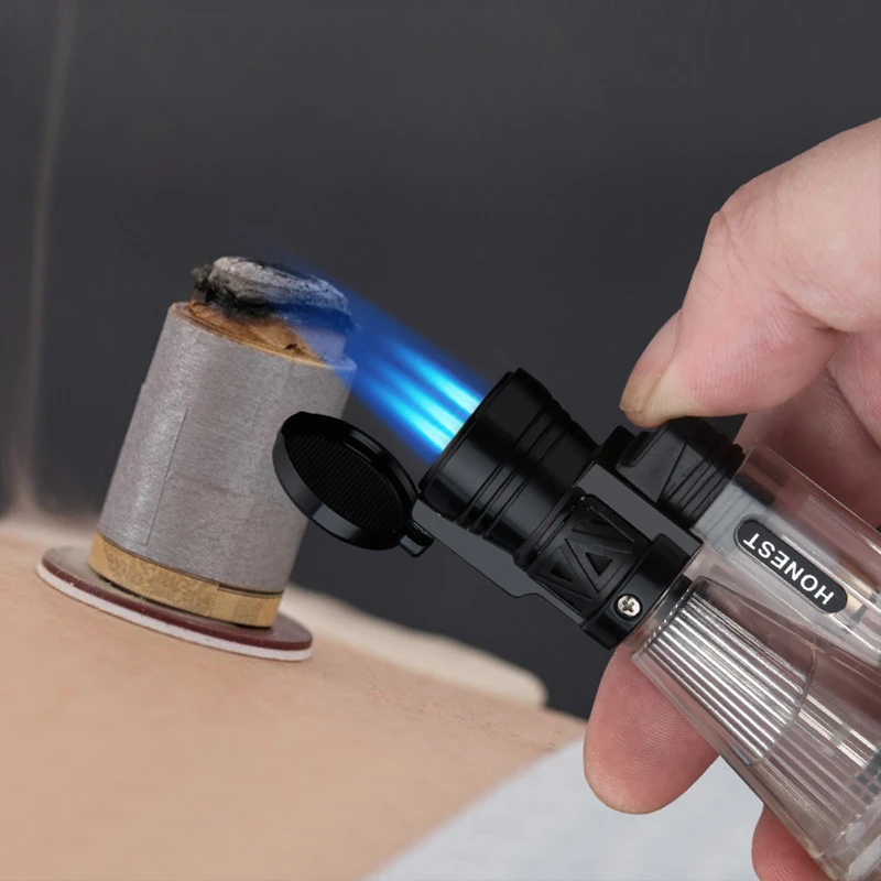 

Wholesale Honest Visible Transparent Tank 3 Flame Butane Lighter Inflatable Windproof Outdoor Cigar Lighter Smoking Accessories