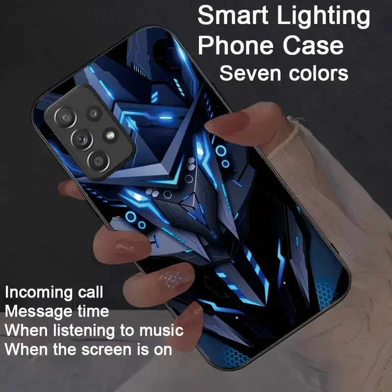 Geometric Holographic LED Phone Case For iPhone 16 15 Pro Max 14 Plus 13 12 11 XR X XS Seven Colors Flash Phone Cover Lattice